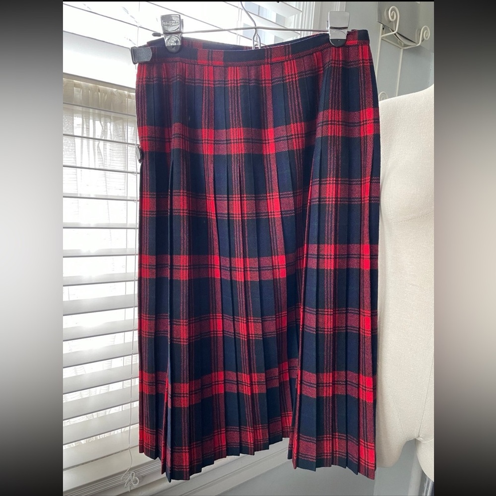 Mosbrook Kilt Tartan Wrap Wool Fridge Pleated Skirt Vintage
